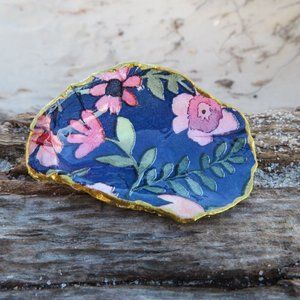 Midnight Blue Garden Oyster Shell Decoupage Trinket Dish Handmade